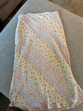 Floral Pastel Midi Skirt - Cream with Yellow & Lavender Flowers